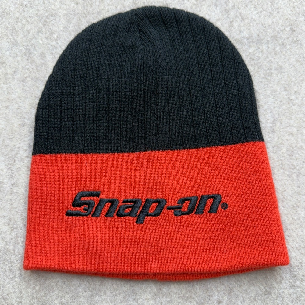 Snap-on Beanie Hat Mens OS Red Black Workwear Streetwear Retro Mechanic Auto